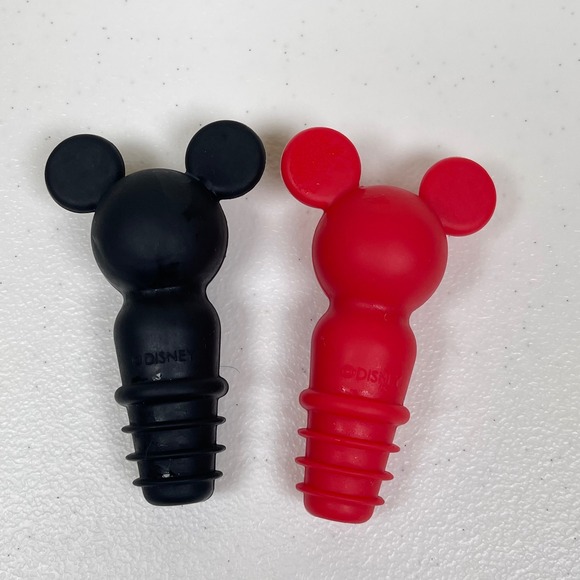 Disney Mickey Mouse Silicone Wine Bottle Stoppers Red Black Barware Set of 2 - Picture 2 of 4